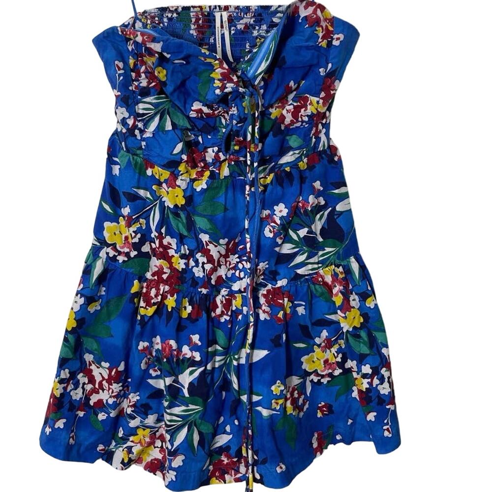 By Anthropologie Blue Floral Strapless Sundress Sz L